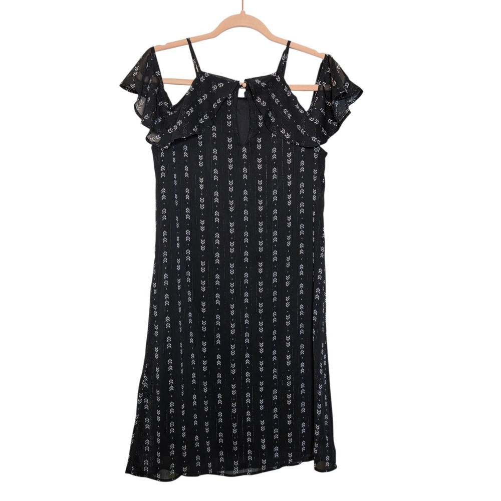 Maurices‎ Womens Black Cold Shoulder Arrow Print Metallic Stripe Mini Dress S